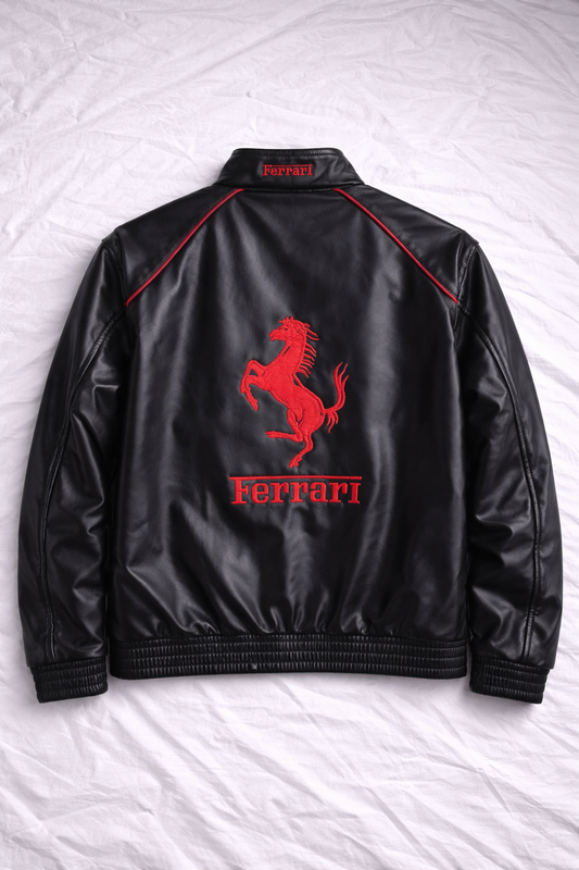 Black Ferrari Classic Racing Jacket | Clothifye