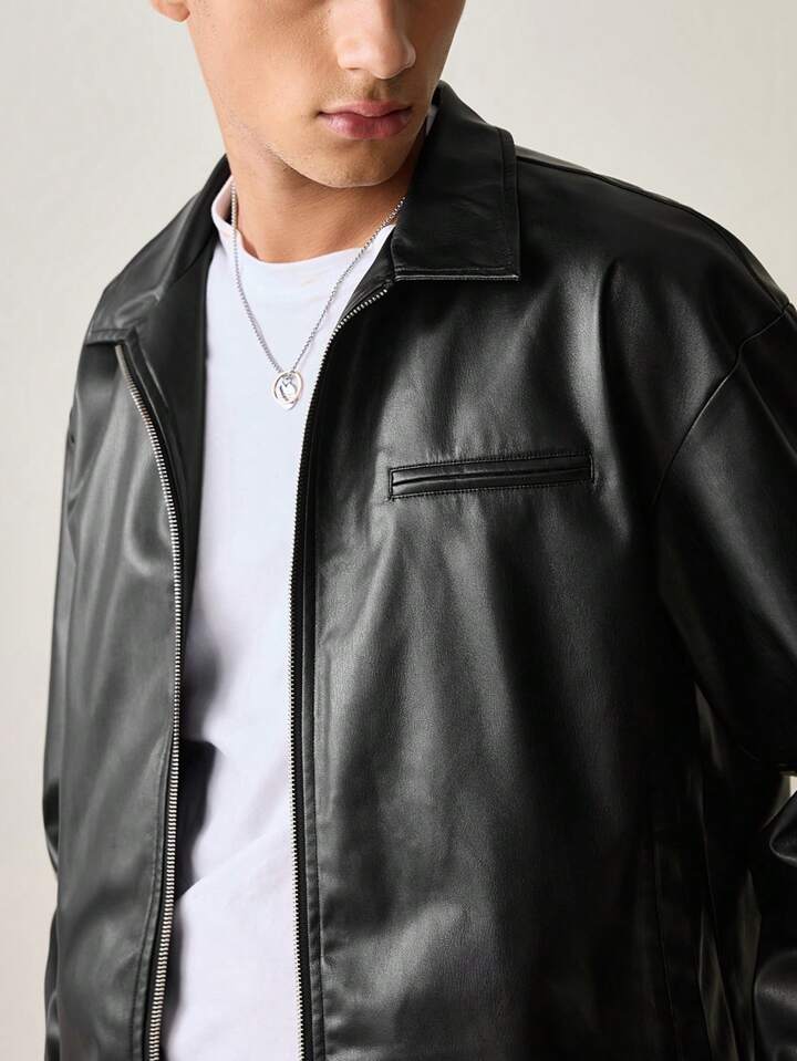 clothifye Men’s Black Faux Leather Jacket – Classic Zip-Up Streetwear Style