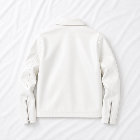 Boxy Fit Faux Leather Jacket – White Edition | Clothifye