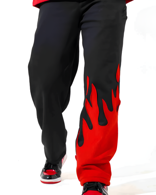 Red Fire Flame Trackpants – Loose Fit Urban Wear