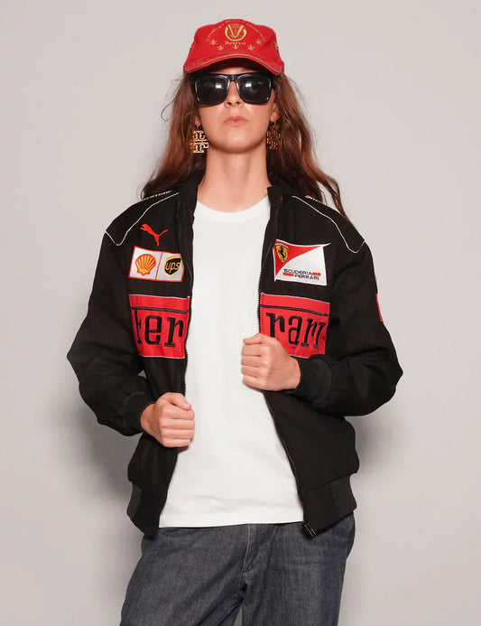 clothifye Black Grand Prix Racing Jacket – Ferrari-Inspired Design