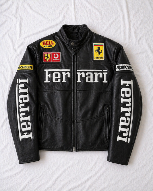 Black Ferrari Leather Racing Jacket – Trendy Streetwear