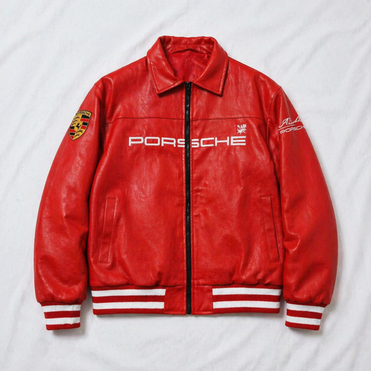 Porsche Leather Racing Jacket – Red Edition | Clothifye