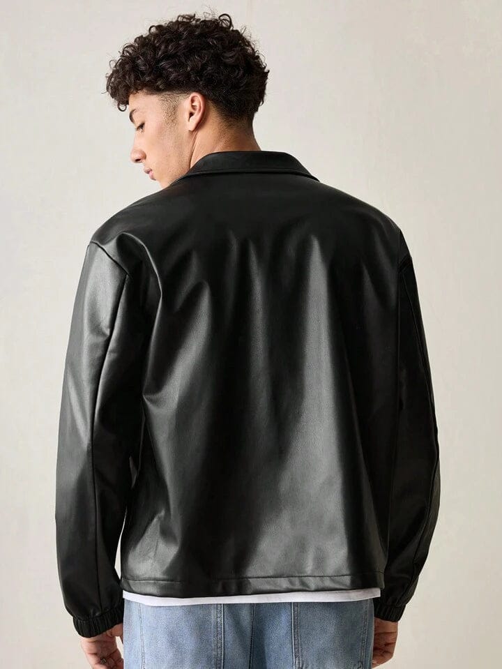 clothifye Men’s Black Faux Leather Jacket – Classic Zip-Up Streetwear Style