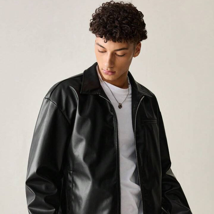 clothifye Men’s Black Faux Leather Jacket – Classic Zip-Up Streetwear Style